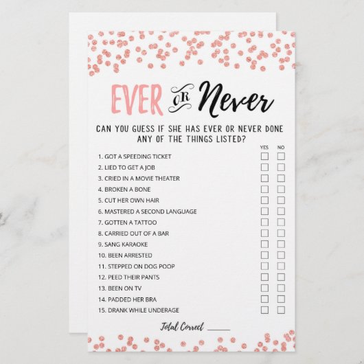 Editierbares Ewiges oder Niemals Brautparty-Spiel (Vorne/Hinten)