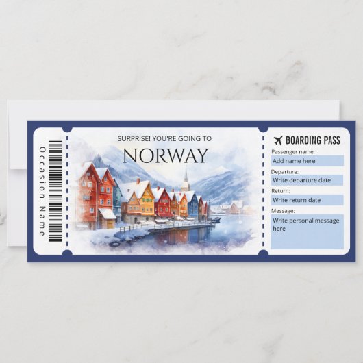 Editierbares Flugzeug Boarding Pass Ticket Einladung (Vorderseite)