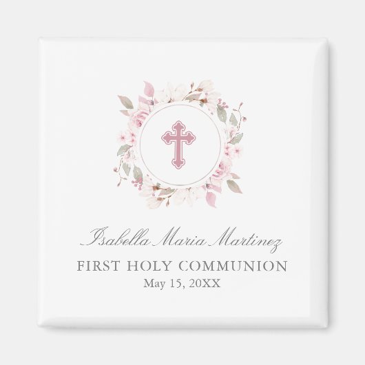Editierbares Foto Erste Kommunion Rosa Blume Gefal Magnet (Vorne)