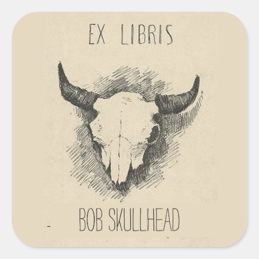 Editierbares Frederic Remington Cow Skull Buchzeic Quadratischer Aufkleber (Vorderseite)