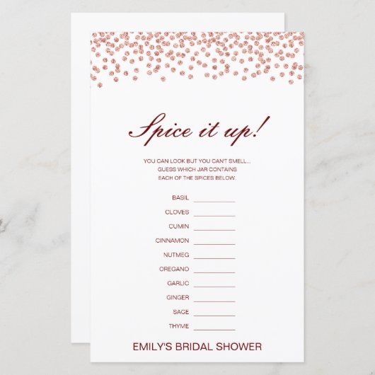 Editierbares Gewürz ist nach oben, Name des Gewürz (Vorne/Hinten)