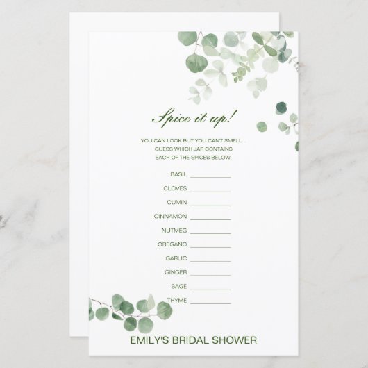 Editierbares Gewürz ist nach oben, Name des Gewürz (Vorne/Hinten)