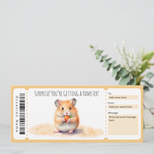 Editierbares Hamster-Geschenkzertifikat Einladung (Stehend Vorderseite)