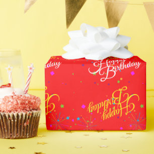 Editierbares Happy Birthday auf Rot oder Ihrer eig Geschenkpapier