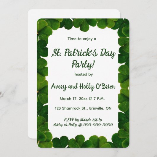 Editierbares Kleeblatt St Patricks Day Party Einladung (Vorne/Hinten)