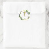 Editierbares Leaf Kranz und überqueren Gott segne Runder Aufkleber (Tasche)