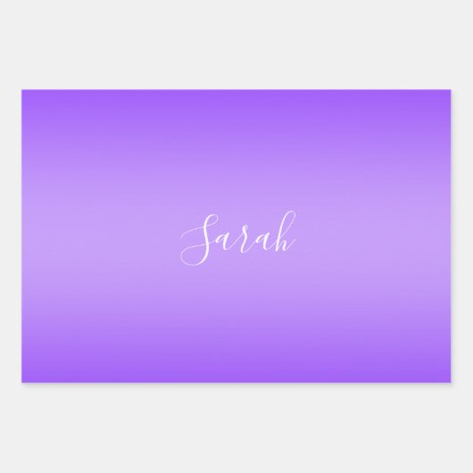 Editierbares Lila Violet Ombre & White Text Script Geschenkpapier Set (Vorderseite)
