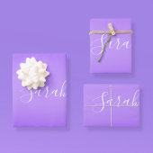 Editierbares Lila Violet Ombre & White Text Script Geschenkpapier Set