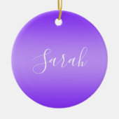 Editierbares Lila Violet Ombre & White Text Script Keramik Ornament (Vorne)