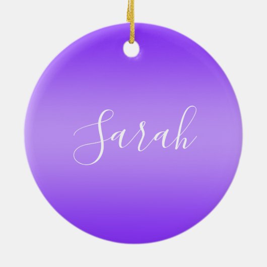 Editierbares Lila Violet Ombre & White Text Script Keramik Ornament (Hinten)