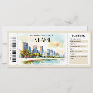 Editierbares Miami Flugzeug Boarding Pass Ticket Einladung