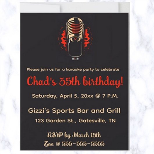 Editierbares Mikrofon Karaoke-Party Einladung