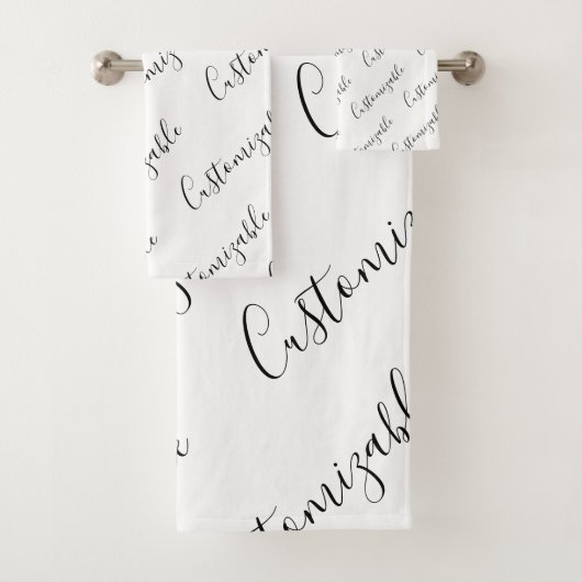 Editierbares modernes Skriptmuster | Schwarz/Weiß Badhandtuch Set (Insitu)