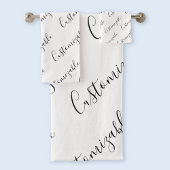 Editierbares modernes Skriptmuster | Schwarz/Weiß Badhandtuch Set