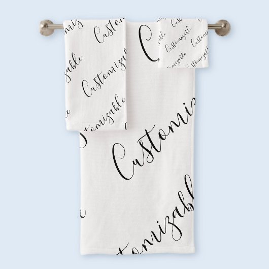 Editierbares modernes Skriptmuster | Schwarz/Weiß Badhandtuch Set