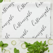 Editierbares modernes Skriptmuster | Schwarz/Weiß Geschirrtuch (Gefaltet)