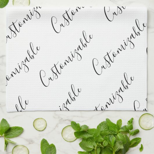 Editierbares modernes Skriptmuster | Schwarz/Weiß Geschirrtuch (Gefaltet)