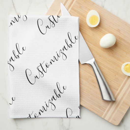 Editierbares modernes Skriptmuster | Schwarz/Weiß Geschirrtuch (Viertel Falte)