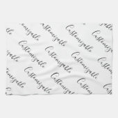 Editierbares modernes Skriptmuster | Schwarz/Weiß Geschirrtuch (Horizontal)