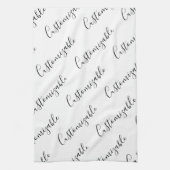 Editierbares modernes Skriptmuster | Schwarz/Weiß Geschirrtuch (Vertikal)