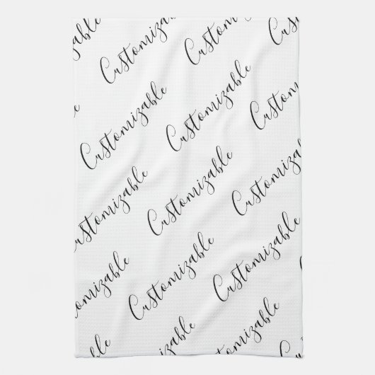 Editierbares modernes Skriptmuster | Schwarz/Weiß Geschirrtuch (Vertikal)