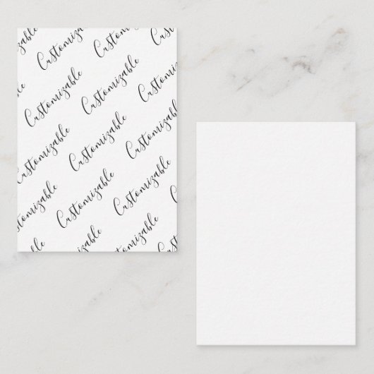 Editierbares modernes Skriptmuster | Schwarz/Weiß Mitteilungskarte (Vorne/Hinten)