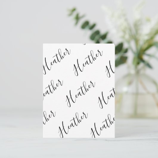 Editierbares modernes Skriptmuster | Schwarz/Weiß Postkarte (Stehend Vorderseite)