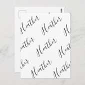 Editierbares modernes Skriptmuster | Schwarz/Weiß Postkarte (Vorne/Hinten)