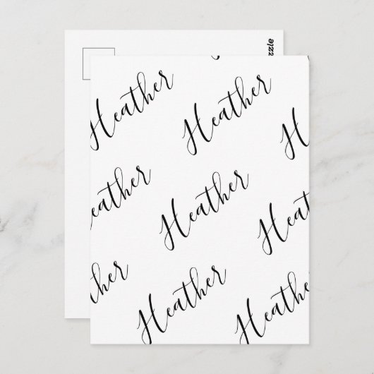 Editierbares modernes Skriptmuster | Schwarz/Weiß Postkarte (Vorne/Hinten)