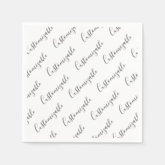 Editierbares modernes Skriptmuster | Schwarz/Weiß Serviette (Vorderseite)