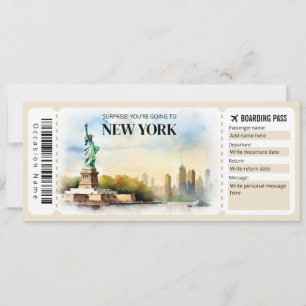 Editierbares New York Boarding Pass Flugzeug Ticke Einladung