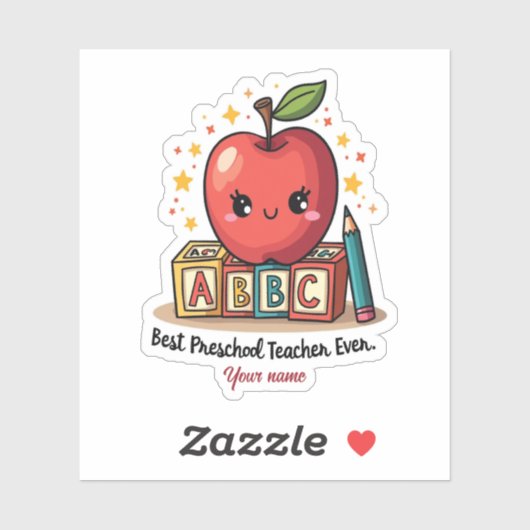 Editierbares Niedlich Teacher Apple Design Aufkleber (Blatt)
