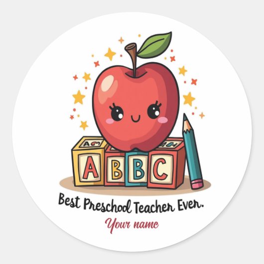 Editierbares Niedlich Teacher Apple Design Runder Aufkleber (Vorderseite)
