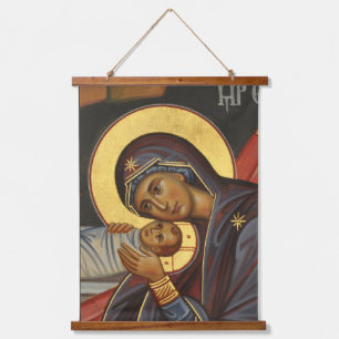 Editierbares orthodoxes Icon, Theotokos und Christ Wandteppich Mit Holzrahmen