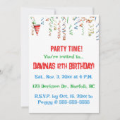 Editierbares Party Hat und Confetti-Party Einladung (Vorderseite)