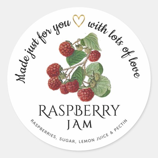 Editierbares Raspberry-Jam-Label mit Goldenen Herz Runder Aufkleber (Vorderseite)