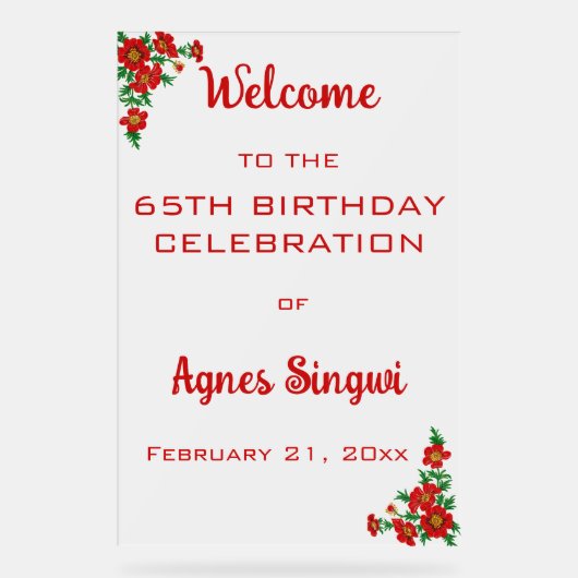 Editierbares Red Blume Celebration Akryllisches Ze Acrylschild (Vorderseite)