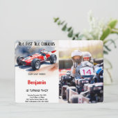 Editierbares Rennwagen, zwei schnelles Foto zum Ge Einladung (Stehend Vorderseite)