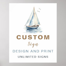 Editierbares Sailboat Benutzerdefiniertes Zeichen Poster