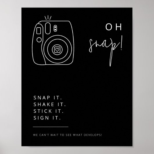 Editierbares Schwarz-Weiß-Hochzeitskamera-Zeichen Poster (Vorne)