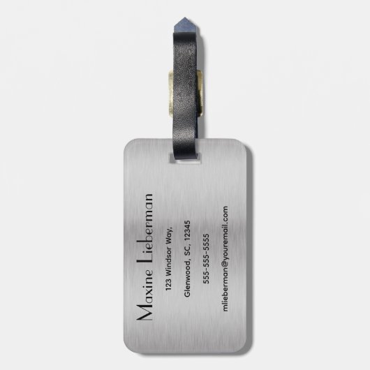Editierbares Silber-Pinselmetall-Design Gepäckanhänger (Rückseite vertikal)