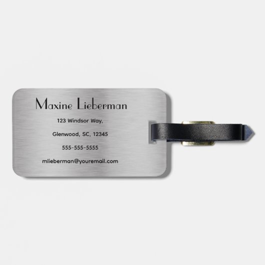 Editierbares Silber-Pinselmetall-Design Gepäckanhänger (Rückseite horizontal)