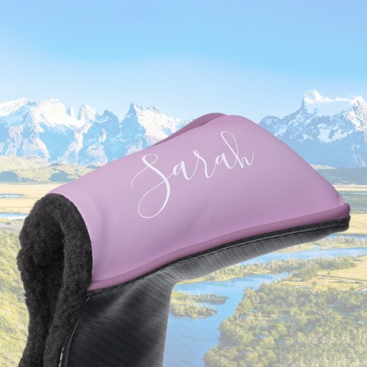 Editierbares Soft Mauve Ombre & White Text Script Golf Headcover