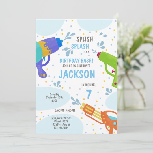 Editierbares Summer Splash Party Einladung für Kin (Stehend Vorderseite)