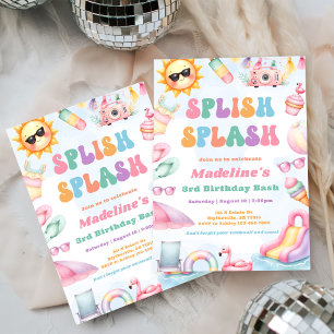 Editierbares Summer Splish Splash 3. Geburtstags-P Einladung