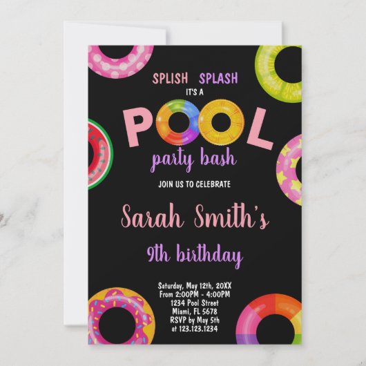 Editierbares Summer Swim Party laden Sie ein, mit  Einladung (Vorderseite)