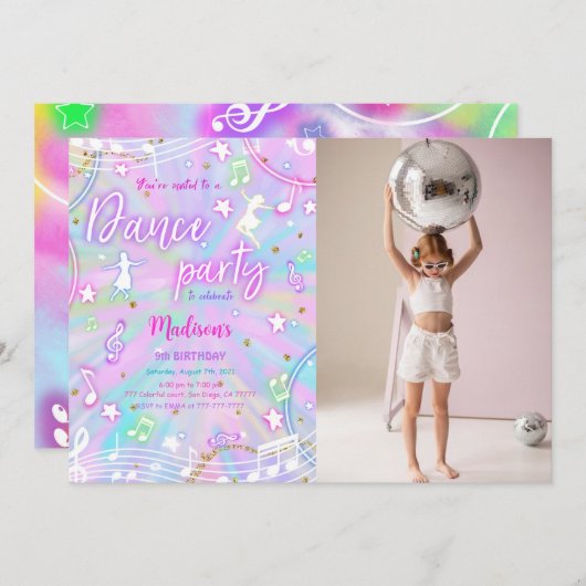 Editierbares Tance Birthday Foto Einladung (Vorne/Hinten)