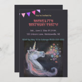 Editierbares Unicorn im Chalkboard-Hintergrund Einladung (Vorne/Hinten)