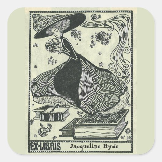 Editierbares Vintages Frauenträgen im Buchzeichen Quadratischer Aufkleber (Vorderseite)