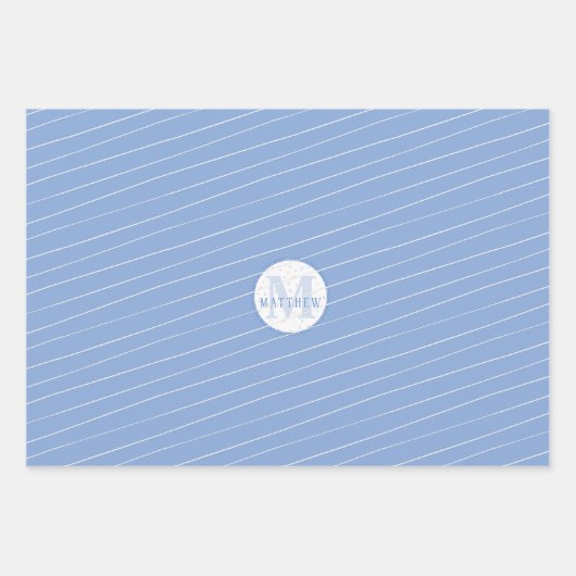 Editierbares White & Blue Monogram Neugeborenes Ba Geschenkpapier Set (Vorderseite 3)